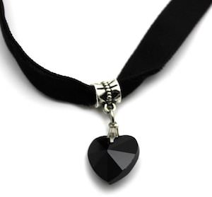 Black Velvet Choker Necklace With Black Heart Pendant