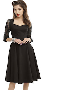 Black Fit And Flare Dress With Lace Sleeves - Closet Refill