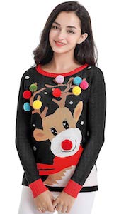 Reindeer Pom Pom Christmas Sweater