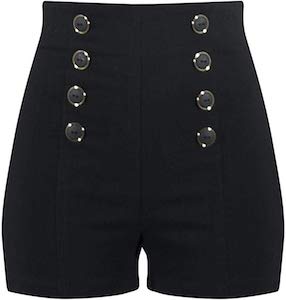 Black High Waist Shorts With Buttons