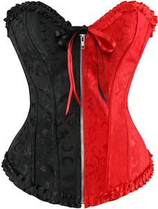 Harley Quinn Style Red And Black Satin Corset Top